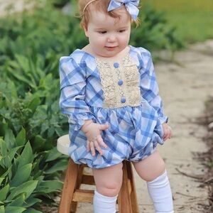 Blue Checkered Kids One Piece